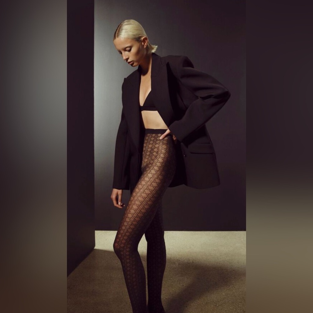 Wolford NWT Limited Edition Collab. Simkhai Patterned Tights - Black size Small